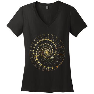 Fibonacci Spiral Ratio Mathematicians Sacred Geometry Women's V-Neck T-Shirt