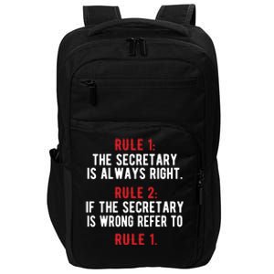 Funny Secretary Rules Secretary Day Cool Gift Impact Tech Backpack