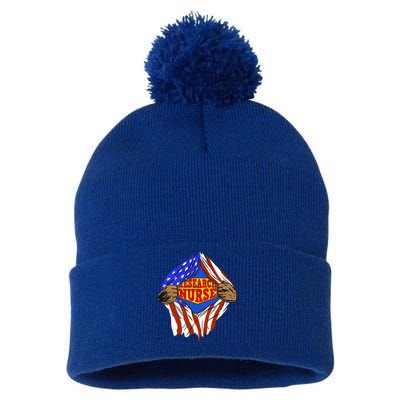 Funny Super Research Nurse Hero Job Funny Gift Pom Pom 12in Knit Beanie