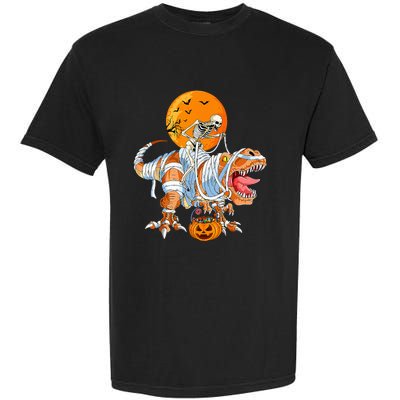 Funny Skeleton Riding Dinosaur Party T Rex Halloween Pumpkin Garment-Dyed Heavyweight T-Shirt