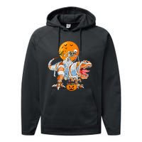 Funny Skeleton Riding Dinosaur Party T Rex Halloween Pumpkin Performance Fleece Hoodie