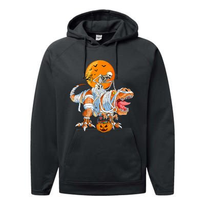 Funny Skeleton Riding Dinosaur Party T Rex Halloween Pumpkin Performance Fleece Hoodie