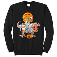 Funny Skeleton Riding Dinosaur Party T Rex Halloween Pumpkin Sweatshirt