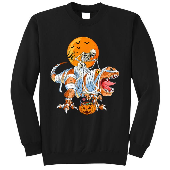 Funny Skeleton Riding Dinosaur Party T Rex Halloween Pumpkin Sweatshirt