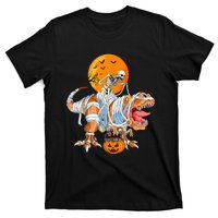 Funny Skeleton Riding Dinosaur Party T Rex Halloween Pumpkin T-Shirt