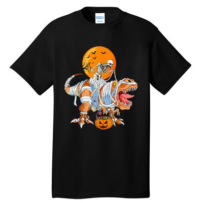 Funny Skeleton Riding Dinosaur Party T Rex Halloween Pumpkin Tall T-Shirt