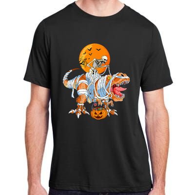 Funny Skeleton Riding Dinosaur Party T Rex Halloween Pumpkin Adult ChromaSoft Performance T-Shirt