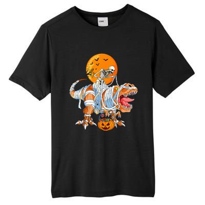 Funny Skeleton Riding Dinosaur Party T Rex Halloween Pumpkin Tall Fusion ChromaSoft Performance T-Shirt