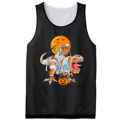 Funny Skeleton Riding Dinosaur Party T Rex Halloween Pumpkin Mesh Reversible Basketball Jersey Tank