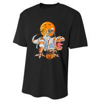 Funny Skeleton Riding Dinosaur Party T Rex Halloween Pumpkin Performance Sprint T-Shirt