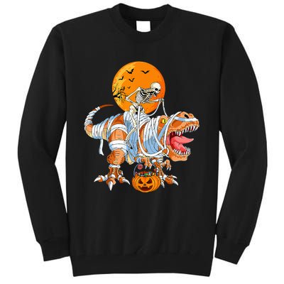 Funny Skeleton Riding Dinosaur Party T Rex Halloween Pumpkin Tall Sweatshirt