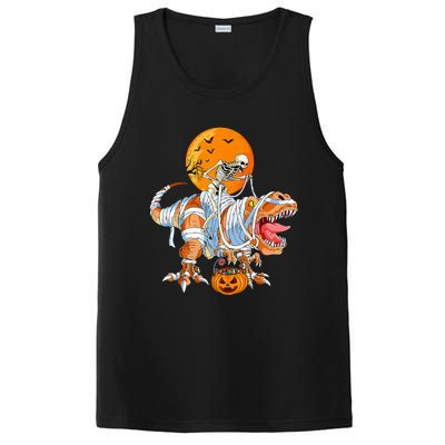 Funny Skeleton Riding Dinosaur Party T Rex Halloween Pumpkin PosiCharge Competitor Tank