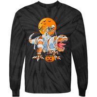 Funny Skeleton Riding Dinosaur Party T Rex Halloween Pumpkin Tie-Dye Long Sleeve Shirt