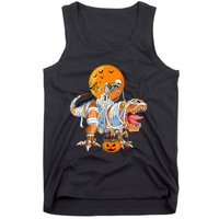 Funny Skeleton Riding Dinosaur Party T Rex Halloween Pumpkin Tank Top