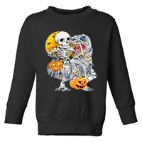 Funny Skeleton Riding Mummy Dinosaur T Rex Halloween Pumpkin Toddler Sweatshirt