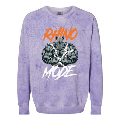 Funny Strong Rhino With Big Biceps Rhino Mode For Gym Lover Colorblast Crewneck Sweatshirt