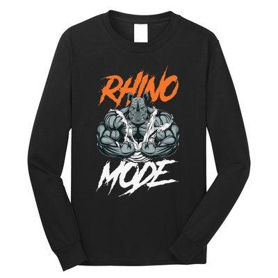 Funny Strong Rhino With Big Biceps Rhino Mode For Gym Lover Long Sleeve Shirt