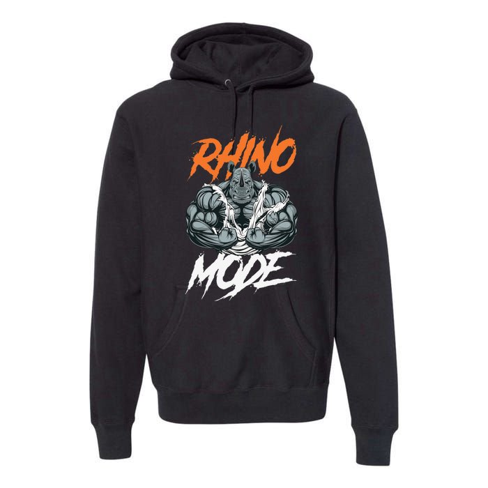 Funny Strong Rhino With Big Biceps Rhino Mode For Gym Lover Premium Hoodie