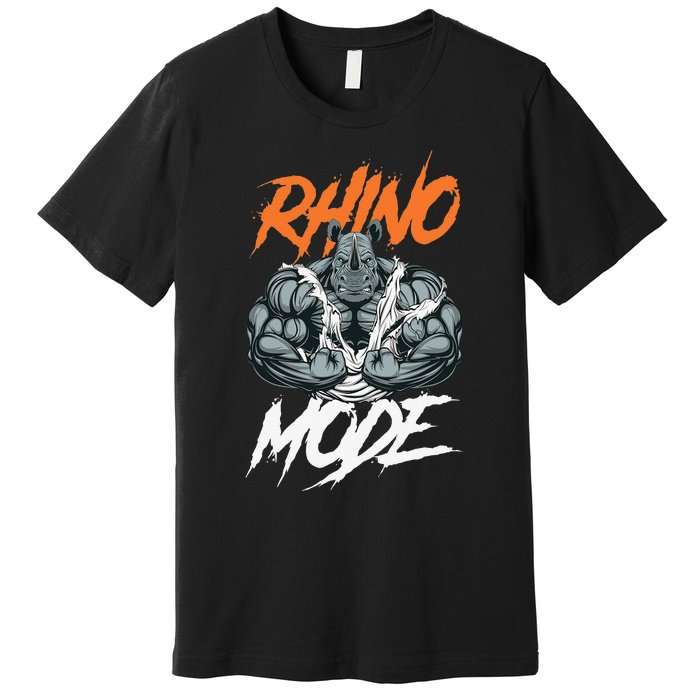 Funny Strong Rhino With Big Biceps Rhino Mode For Gym Lover Premium T-Shirt