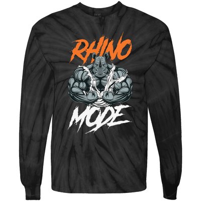 Funny Strong Rhino With Big Biceps Rhino Mode For Gym Lover Tie-Dye Long Sleeve Shirt