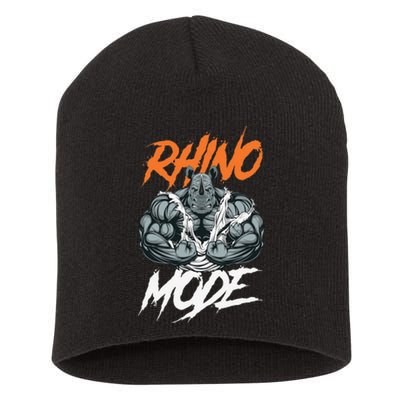 Funny Strong Rhino With Big Biceps Rhino Mode For Gym Lover Short Acrylic Beanie