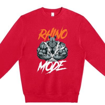 Funny Strong Rhino With Big Biceps Rhino Mode For Gym Lover Premium Crewneck Sweatshirt