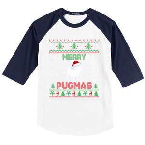 Funny Santa Reindeer Pug Xmas Ugly Christmas Merry Pugmas Gift Baseball Sleeve Shirt