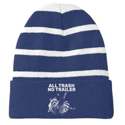 Funny Sarcastic Raccoon All Trash No Trailer Striped Beanie with Solid Band