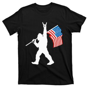 Funny Sasquatch Rock and Roll USA Flag for Bigfoot Believers T-Shirt