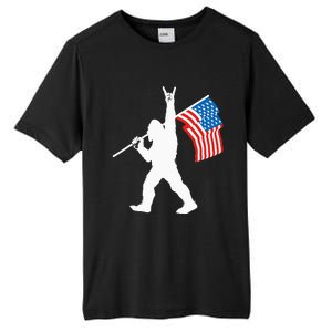 Funny Sasquatch Rock and Roll USA Flag for Bigfoot Believers Tall Fusion ChromaSoft Performance T-Shirt