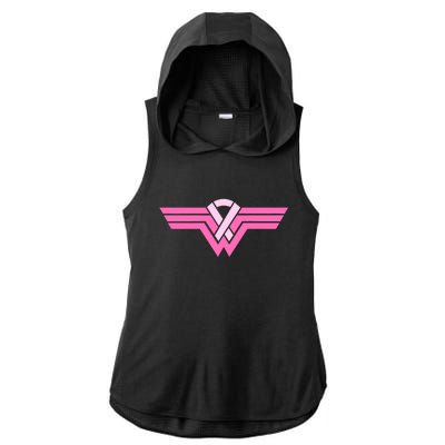 Funny Superhero Ribbon Breast Cancer Awareness Ladies PosiCharge Tri-Blend Wicking Draft Hoodie Tank