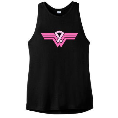 Funny Superhero Ribbon Breast Cancer Awareness Ladies PosiCharge Tri-Blend Wicking Tank