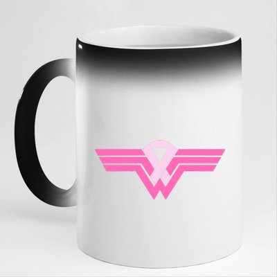 Funny Superhero Ribbon Breast Cancer Awareness 11oz Black Color Changing Mug