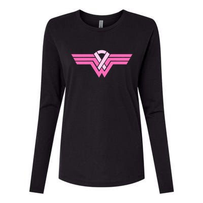 Funny Superhero Ribbon Breast Cancer Awareness Womens Cotton Relaxed Long Sleeve T-Shirt