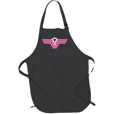 Funny Superhero Ribbon Breast Cancer Awareness Full-Length Apron With Pockets