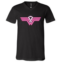 Funny Superhero Ribbon Breast Cancer Awareness V-Neck T-Shirt