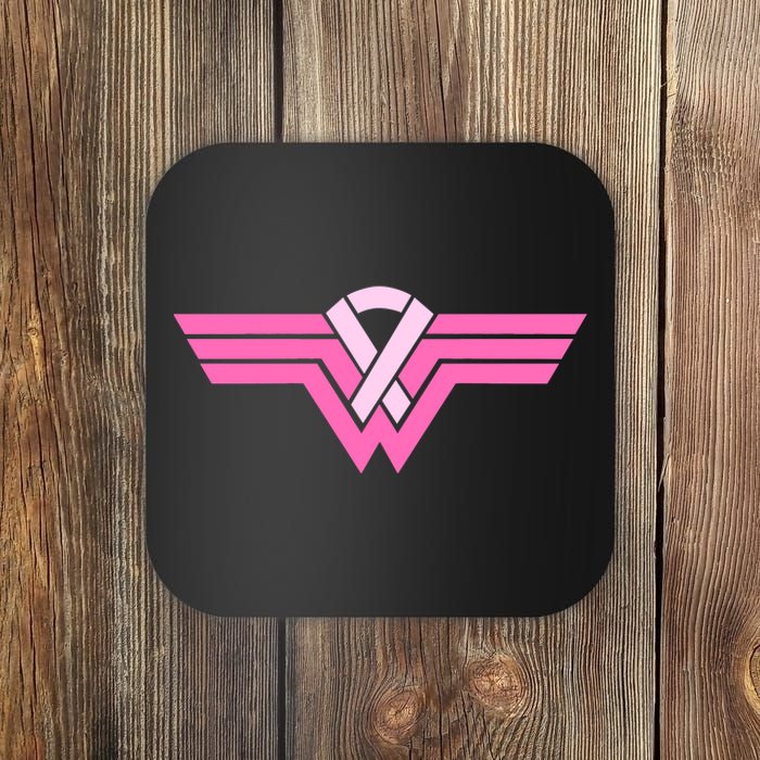 Funny Superhero Ribbon Breast Cancer Awareness Coaster