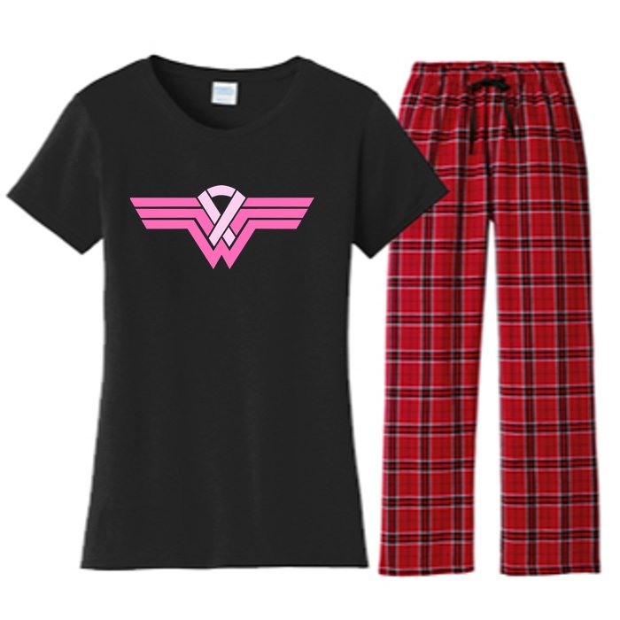 Funny Superhero Ribbon Breast Cancer Awareness Women's Flannel Pajama Set