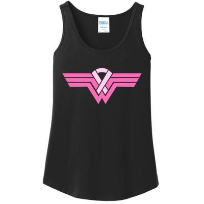 Funny Superhero Ribbon Breast Cancer Awareness Ladies Essential Tank