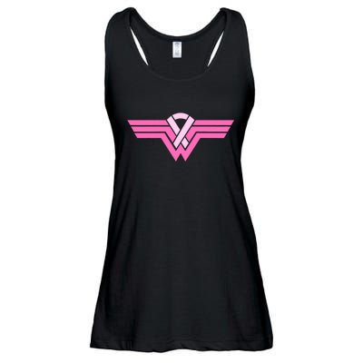 Funny Superhero Ribbon Breast Cancer Awareness Ladies Essential Flowy Tank