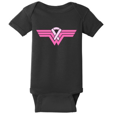 Funny Superhero Ribbon Breast Cancer Awareness Baby Bodysuit