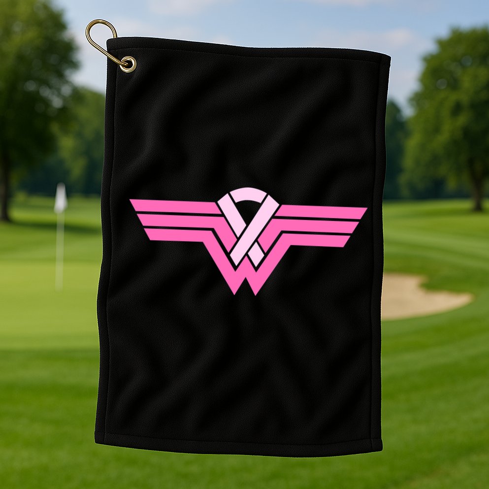 Funny Superhero Ribbon Breast Cancer Awareness Golf Towel