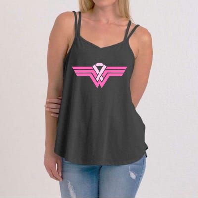 Funny Superhero Ribbon Breast Cancer Awareness Women's Strappy Tank