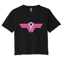 Funny Superhero Ribbon Breast Cancer Awareness Women's Crop Top Tee