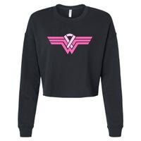 Funny Superhero Ribbon Breast Cancer Awareness Cropped Pullover Crew