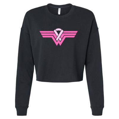 Funny Superhero Ribbon Breast Cancer Awareness Cropped Pullover Crew