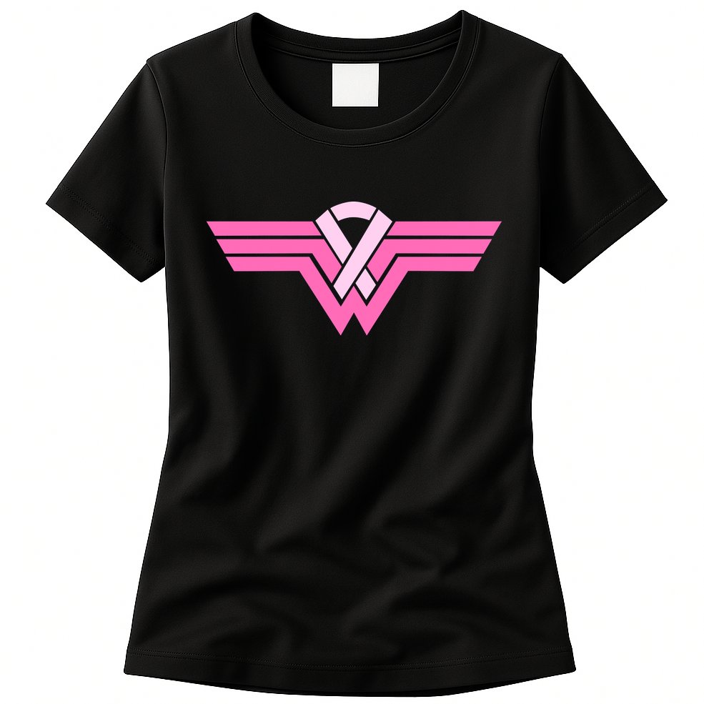 Funny Superhero Ribbon Breast Cancer Awareness Womens T-Shirt