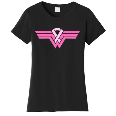 Funny Superhero Ribbon Breast Cancer Awareness Women's T-Shirt