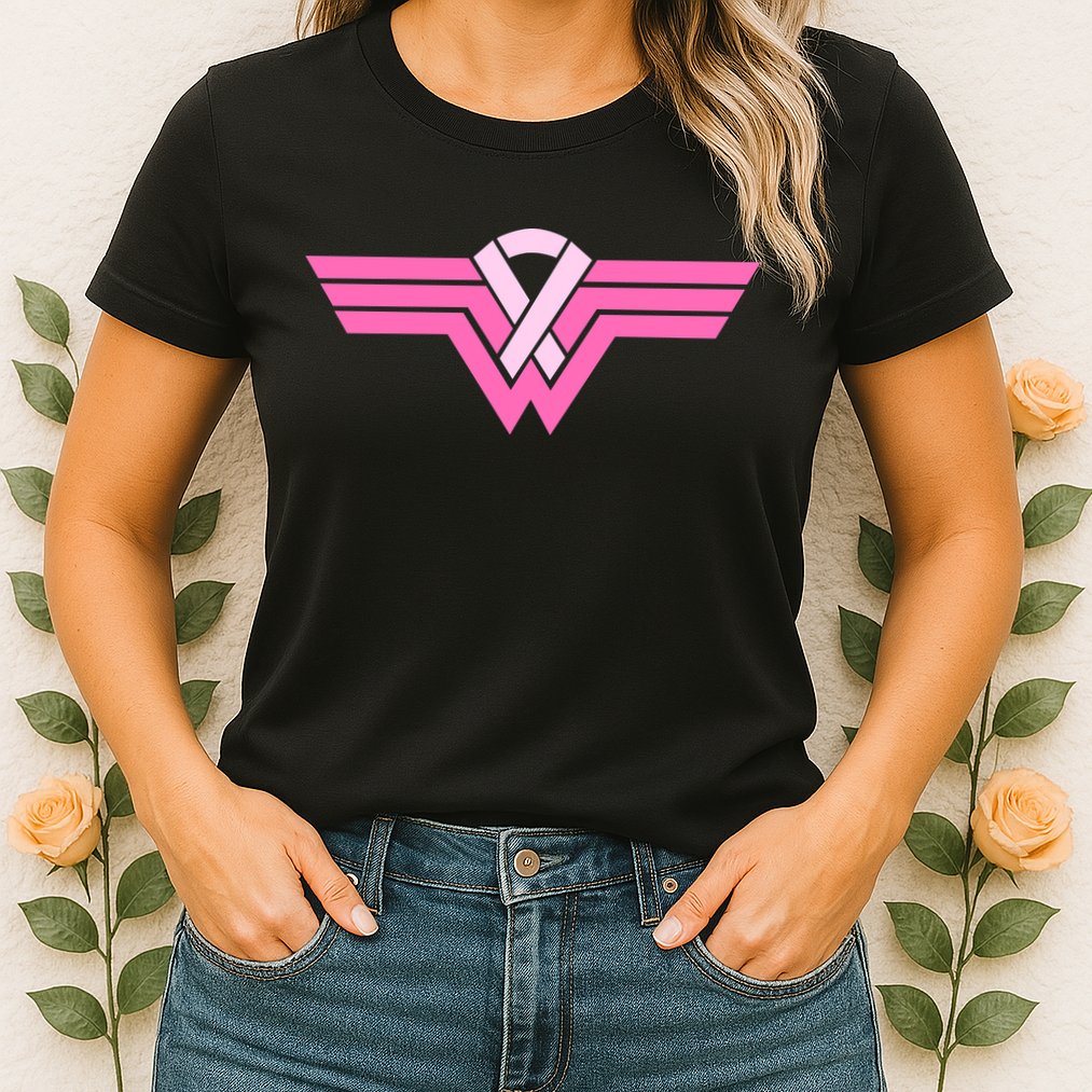 Funny Superhero Ribbon Breast Cancer Awareness Womens T-Shirt