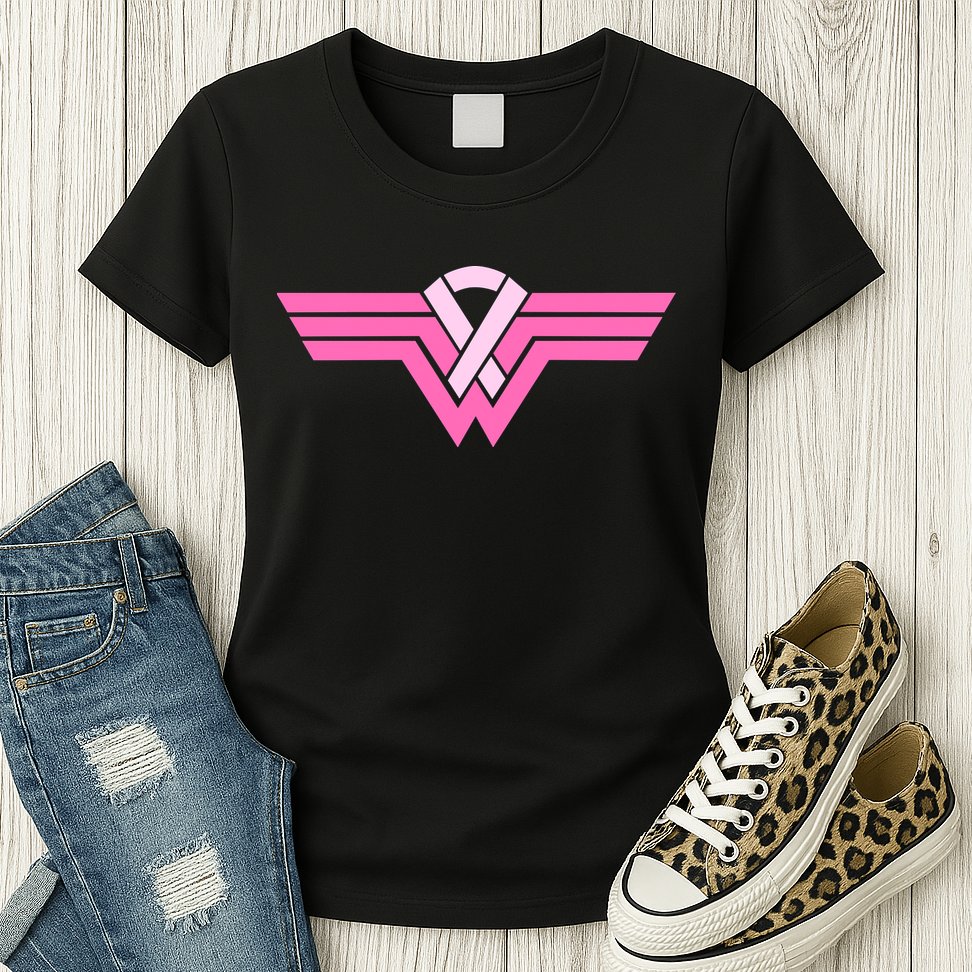 Funny Superhero Ribbon Breast Cancer Awareness Womens T-Shirt